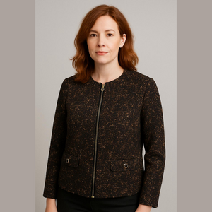 Dana Buchman Black Brown Beaded Zip Up Classic Career Dressy Blazer Jacket XL